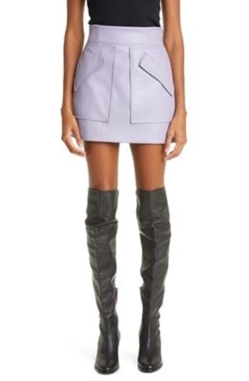 ANKVAS Periwinkle Cherry Faux Leather Mini Skirt Y2K Statement XS